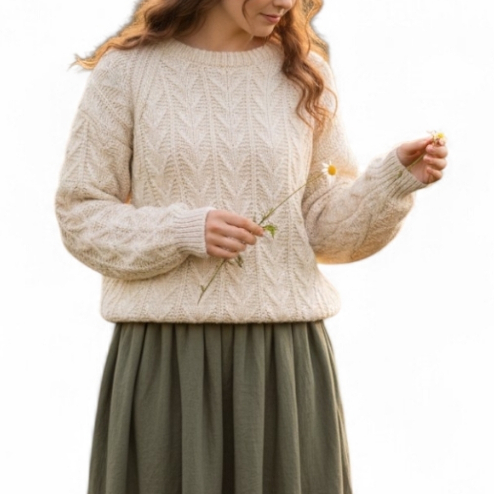 VTG Hand-Knit Aran Sweater // Chunky Cream Wool // Emma Guhman Cottagecore